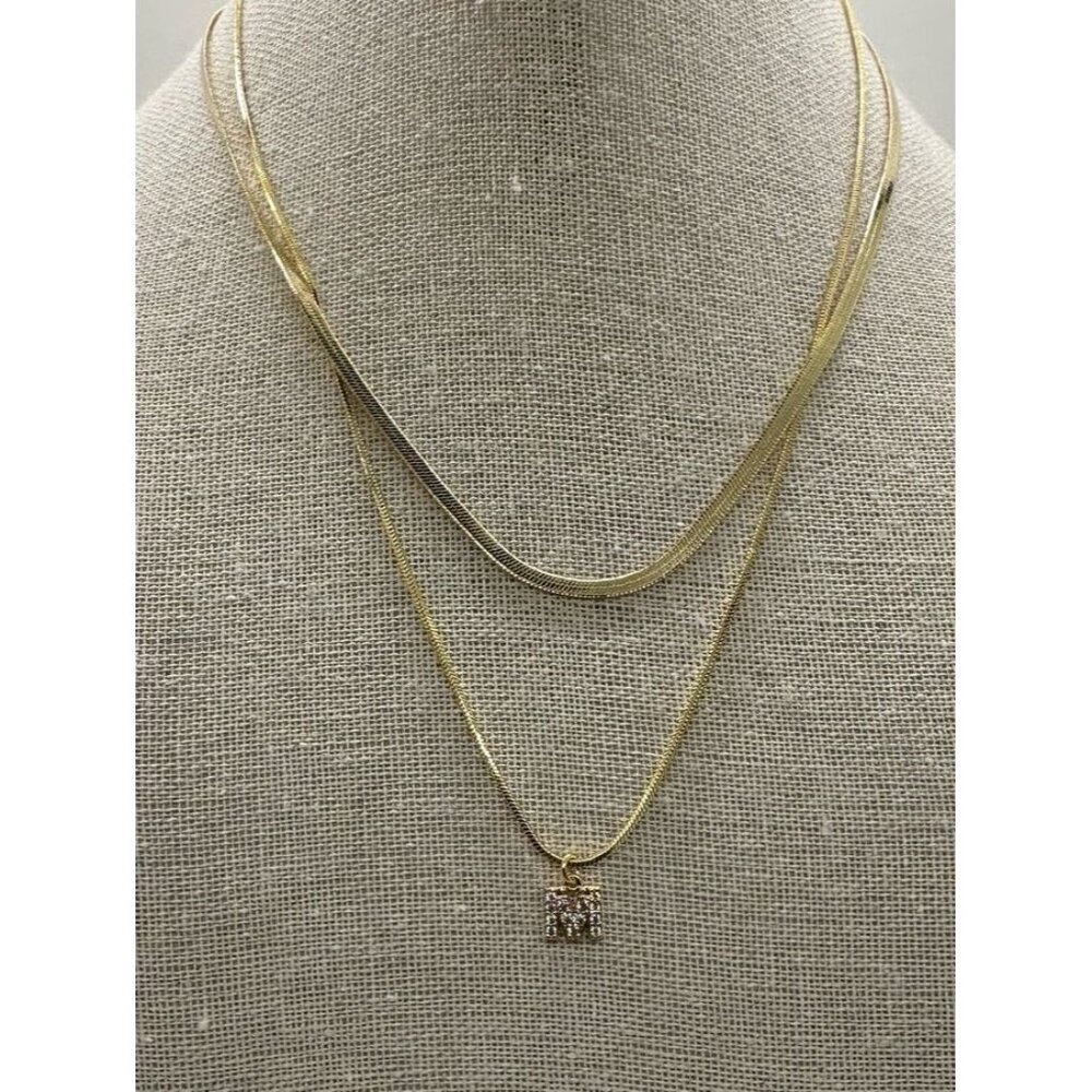 Double Layer Pendant Letter Necklace M in Gold Plated Stainless Steel - Picture 2 of 8